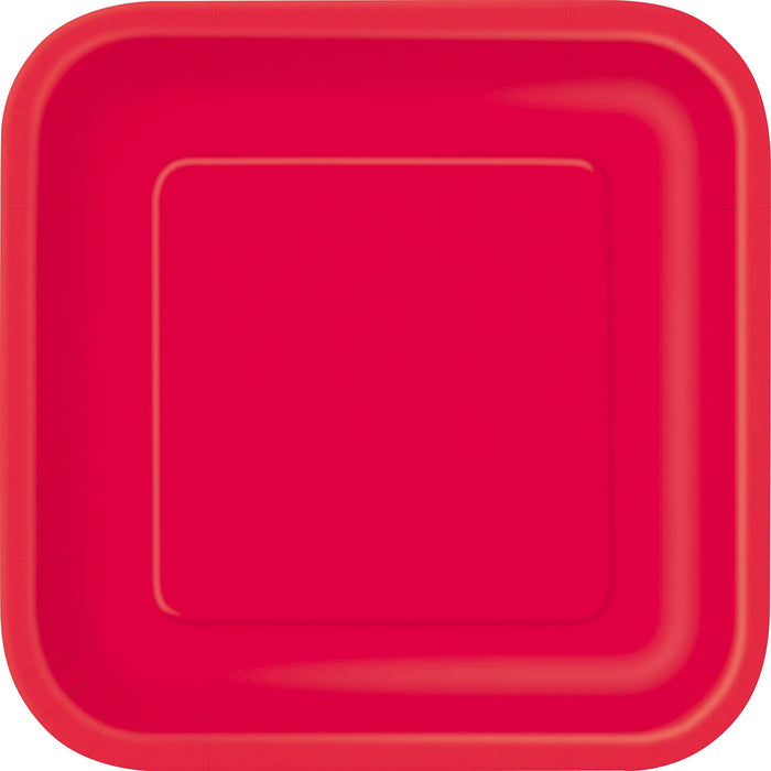 Unique Party: 16 Ruby Red 7In Square Plates Sup. Piatto Carta Quadrato 18 Cm Rosso;