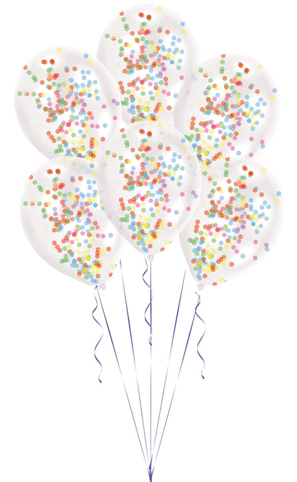 Amscan: 6 Crystal Balloons Latex With Confetti, Assorted;