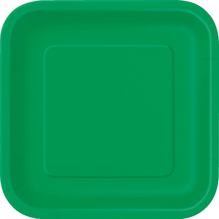 Unique Party: 16 Emerld Green 7In Square Plt Upper. Square Paper Plate 18cm Emerald Green;