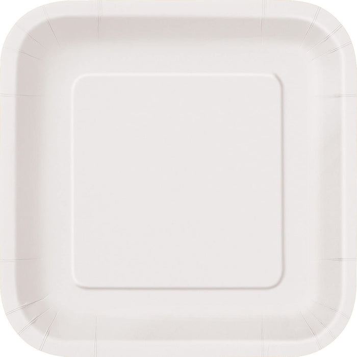 Unique Party: 14 Bright White 9In Square Plt Sup Qs. Piatto Carta Quadrato 23 Cm Bianco;