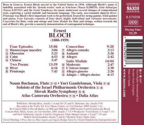 Ernest Bloch - Four Episodes, Two Poems, Concertino & Suite Modale;