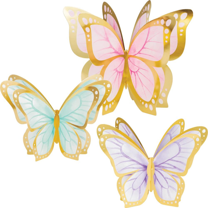 Creative Converting: Cp 3D 6/3Ct Butterfly Shimmer Foil Qs. Set 3 Centrotavola Farfalle. Grande 30X30 Cm + 2 Piccole 30 X 17 Cm;