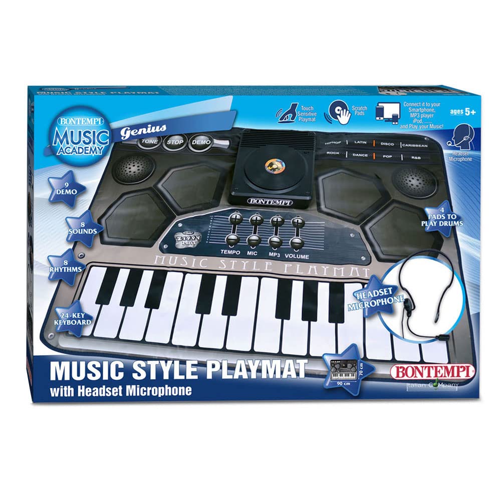 Bontempi 54 2010 - Tappeto Musicale Elettronico, Con Tastiera A 24 Tasti 4 Pads E Scratch Pad Con 3 Effetti Sonori. 8 Suoni, 8 R