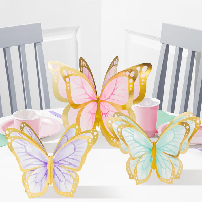 Creative Converting: Cp 3D 6/3Ct Butterfly Shimmer Foil Qs. Set 3 Centrotavola Farfalle. Grande 30X30 Cm + 2 Piccole 30 X 17 Cm;