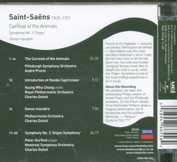 Camille Saint-Saens - Carnival Of The Animals, Organ Symphony No. 3;