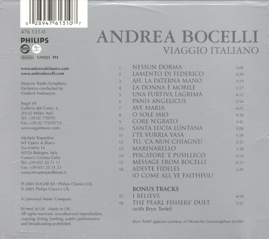 Andrea Bocelli - Viaggio Italiano;