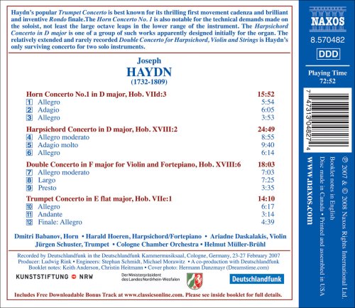 Joseph Haydn - Concerto Per Corno N.1 Hob.viid: 3, Concerto Per Clavicembalo Hob.XVIII: 2, ...;