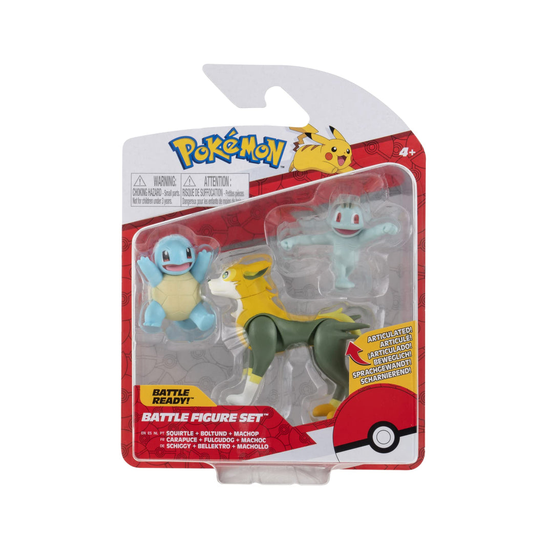 Pokemon: Squirtle With Machop And Bolthund Battle Figure Set 3-Pack;