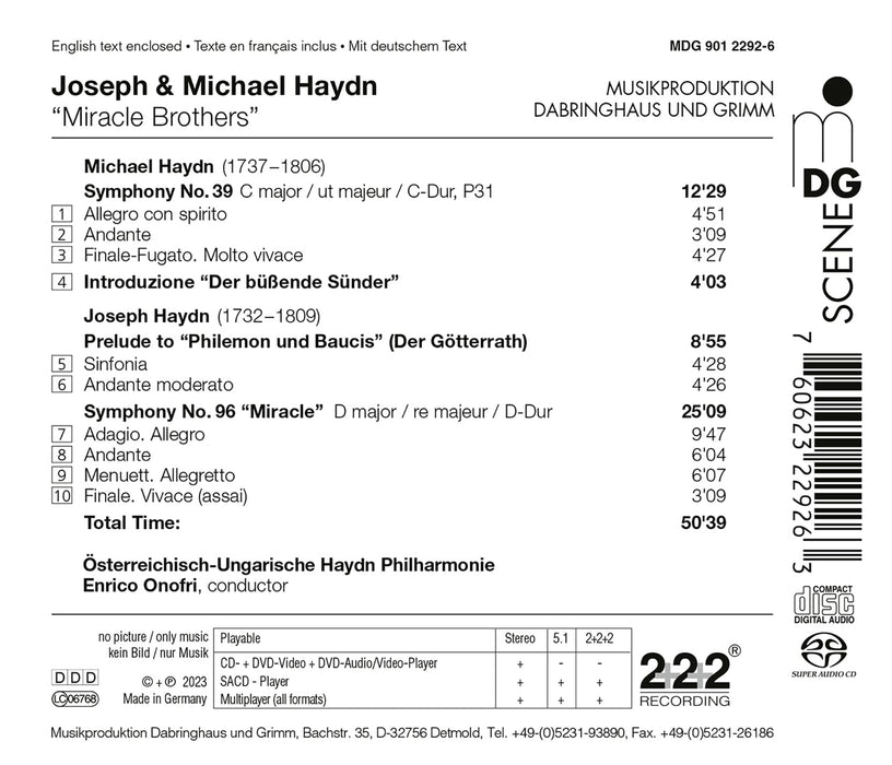 Onofri/Osterreichisch-Ungarische Haydn Philharm. - Overtures &amp; Symphonies;