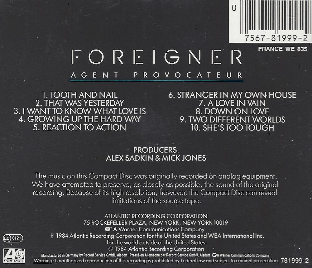 Foreigner - Agent Provocateur;