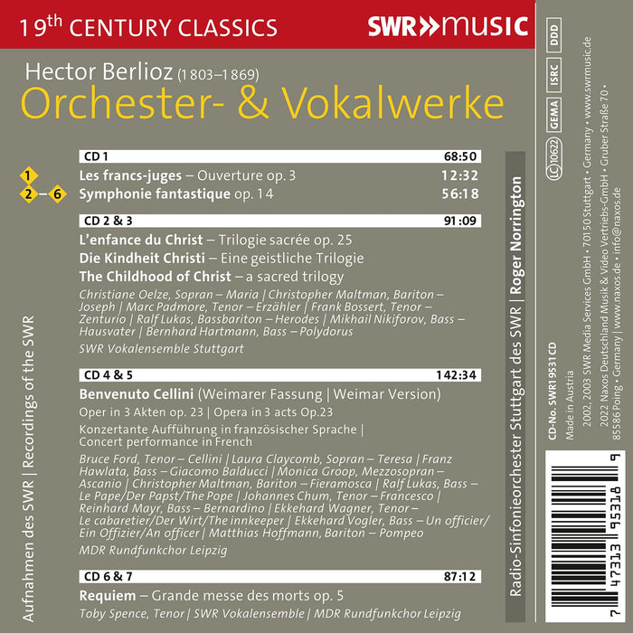 Hector Berlioz - ymphonie Fantastique, L'Enfance Du Christ, Benvenuto Cellini & Requiem (7 Cd);