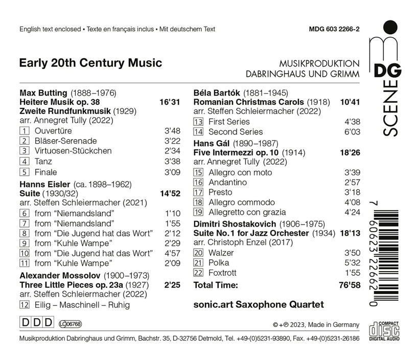 Sonic.Art Saxophone Quartet - Early 20Th Century Music;