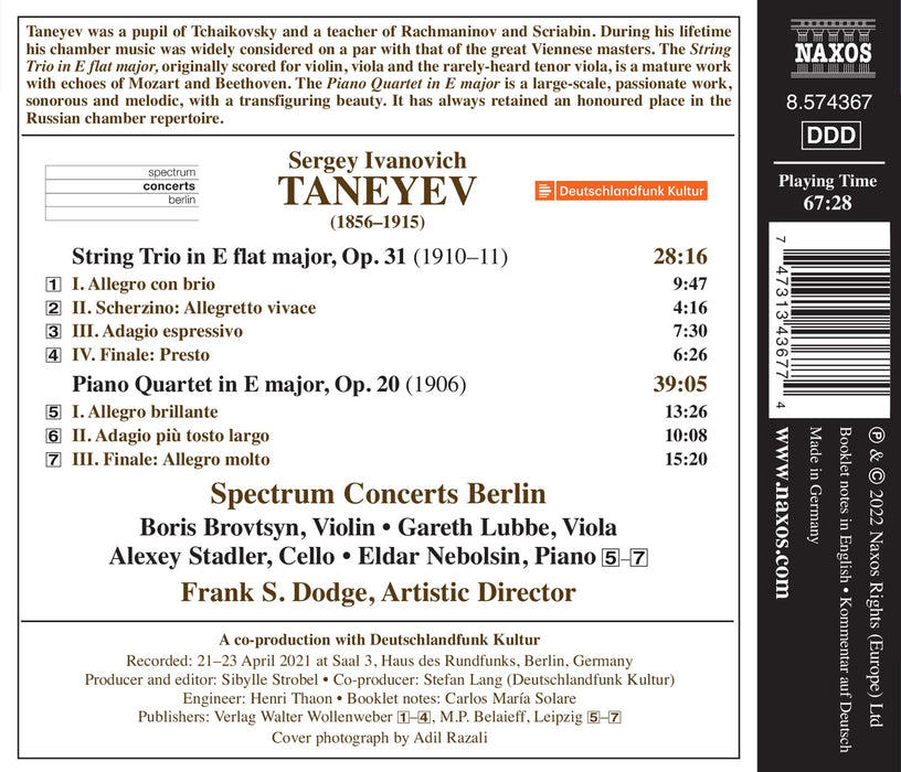 Sergey Taneyev - String Trio, Op. 31 / Piano Quartet, Op. 20;