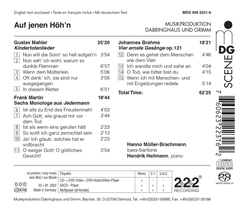 Auf Jenen Hoh'n: Mahler, Brahms, Martin - Vocal Works;