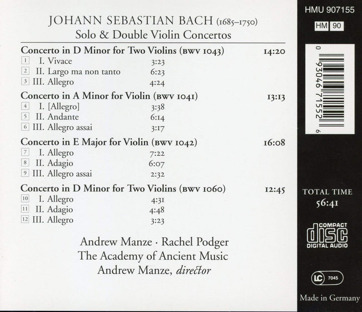 Johann Sebastian Bach - Solo &amp; Double Violin Concertos (Bwv 1041-1043, 1060);