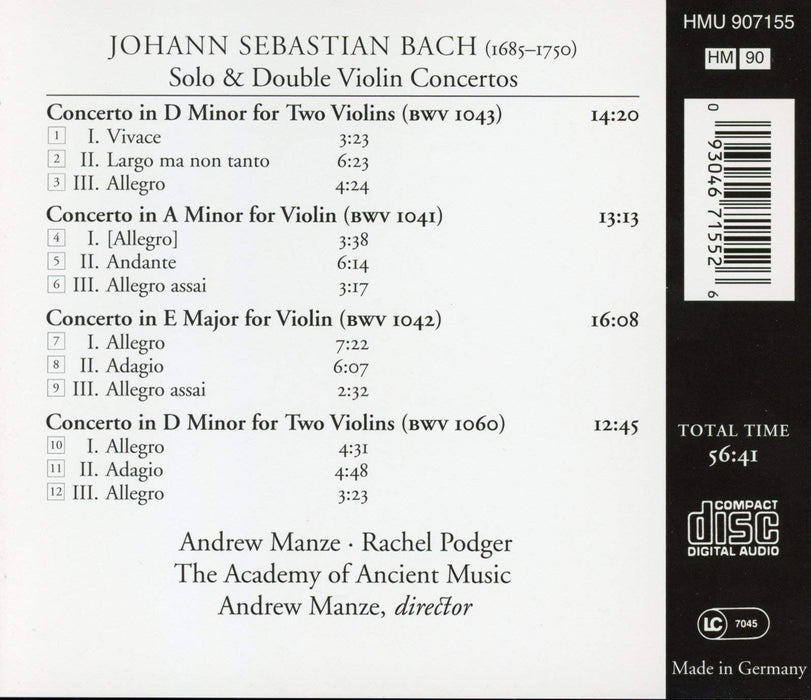 Johann Sebastian Bach - Solo & Double Violin Concertos (Bwv 1041-1043, 1060);