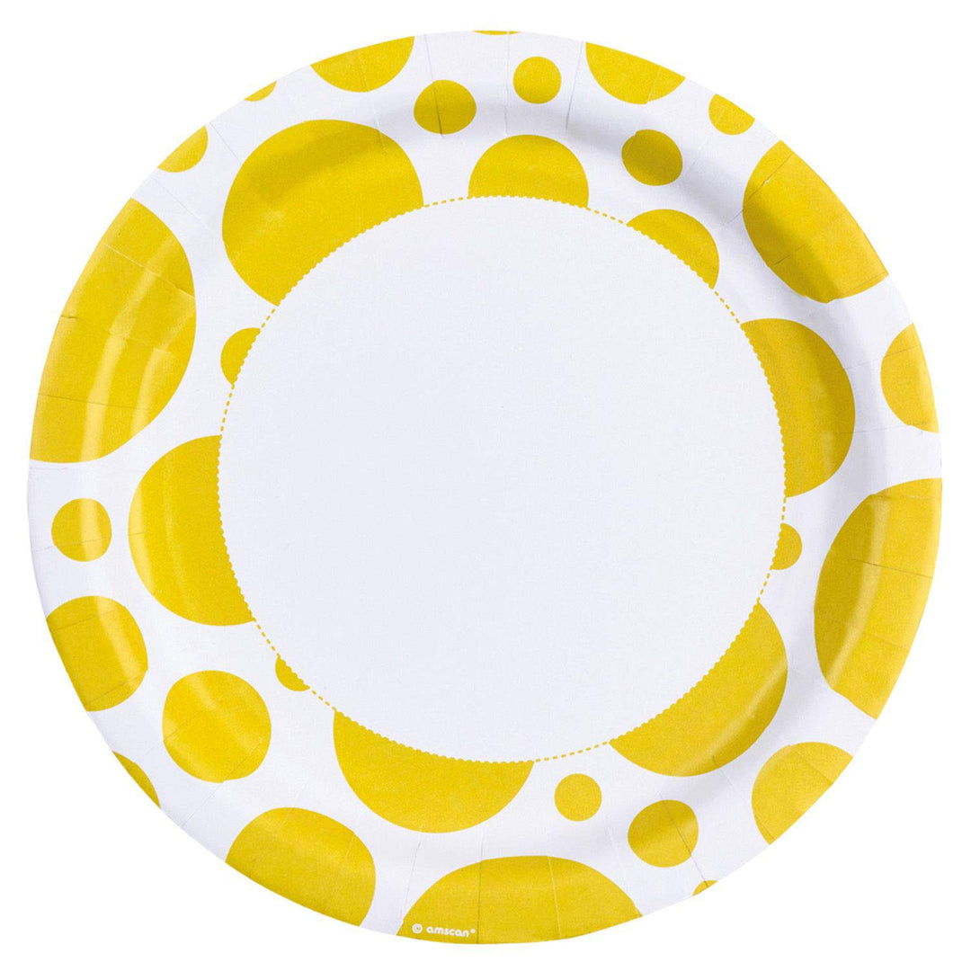 Amscan: Solid Colour Dots Yellow - 8 Piatto 23 Cm;
