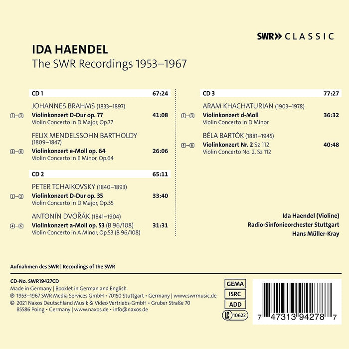 Ida Haendel: Violin Concertos - The SWR Recordings 1953-1967 (3 Cd);
