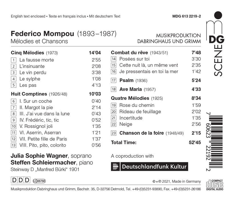 Federico Mompou - Melodies Et Chansons;