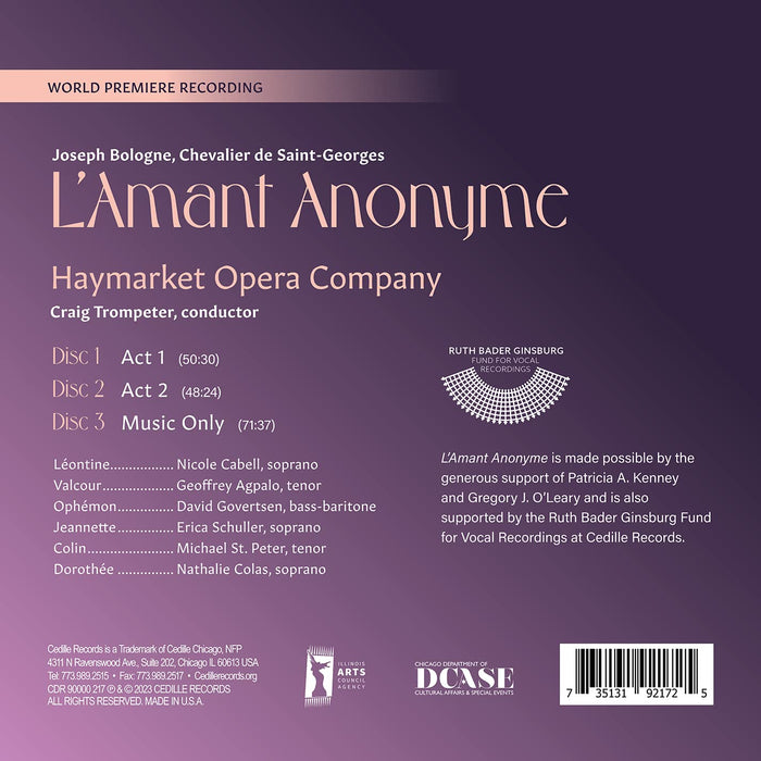 Joseph Bologne - L'Amant Anonyme (3 Cd);