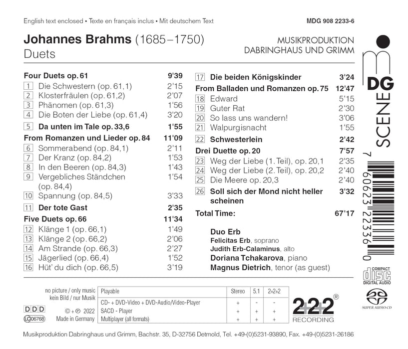Johannes Brahms - Duets And Romances (Sacd);
