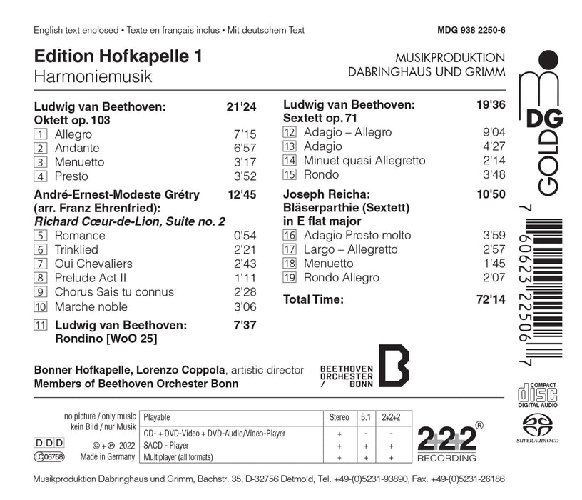 Edition Hofkapelle 1: Harmoniemusik - Beethoven/Gr+®try/Reicha (Sacd);