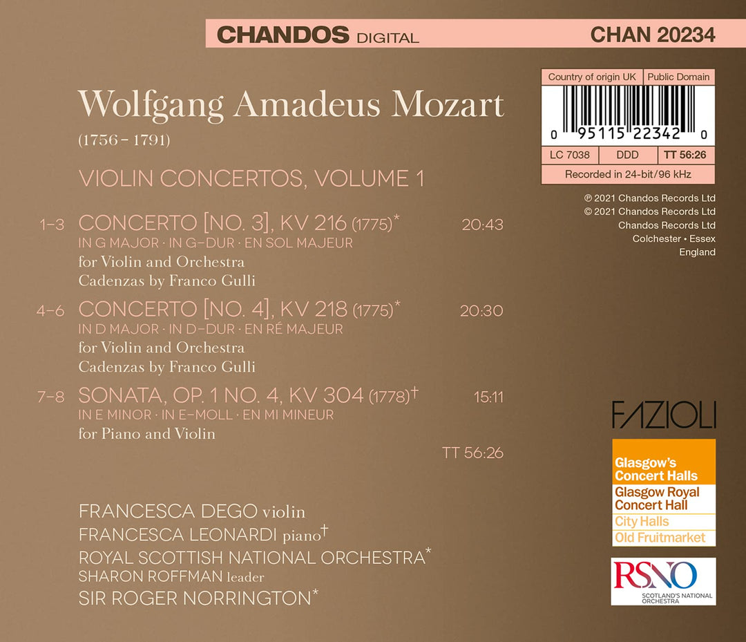 Wolfgang Amadeus Mozart - Violin Concertos 3 & 4;