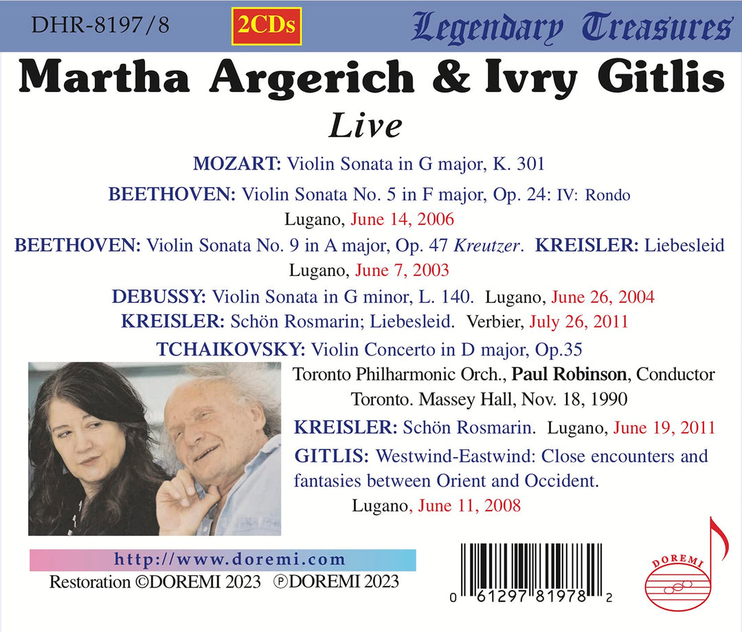 Martha Argerich &amp; Ivry Gitlis: Live - Mozart, Beethoven, Debussy, Kreisler, Gitlis, Tchaikovsky (2 CDs);