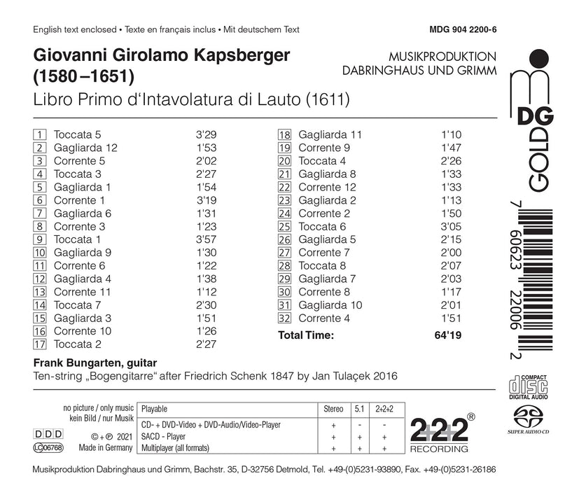 Girolamo Kapsberger - Libro Primo D'Intavolatura Di Lauto (1611) (Sacd);