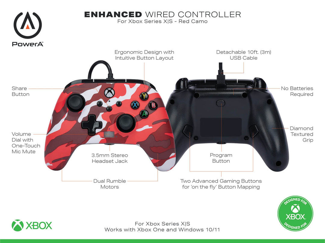 Power A: Xbox Series Enhanced Wired Controller Red Camo (Anche Per Xboxone);