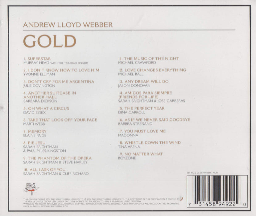 Andrew Lloyd Webber - Gold: The Definitive Hit Singles Collection;