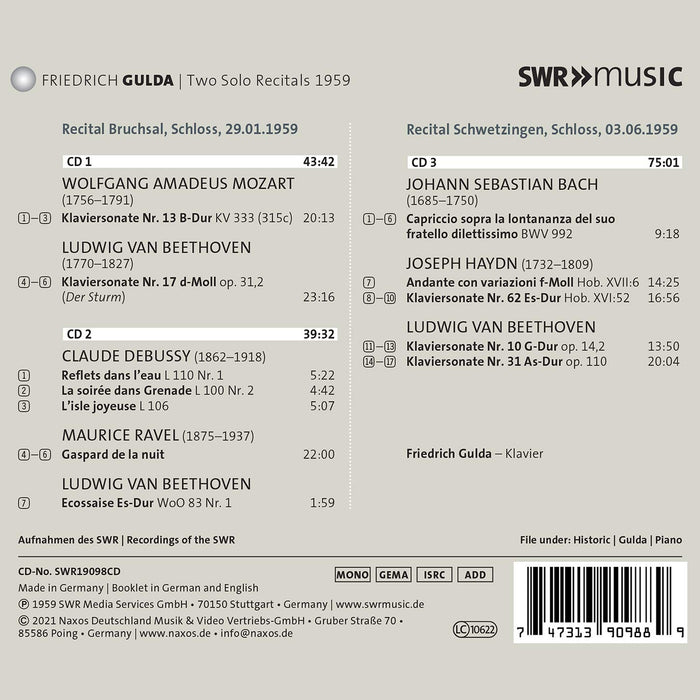 Friedrich Gulda: Two Solo Recitals 1959 (3 Cd);