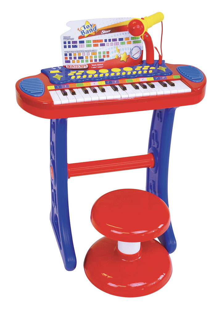 Bontempi 13 3240 - Toy Band Star - Tastiera Elettronica 31 Tasti Con Microfono Gambe E Sgabello. 4 Pads Per Suonare La Batteria,