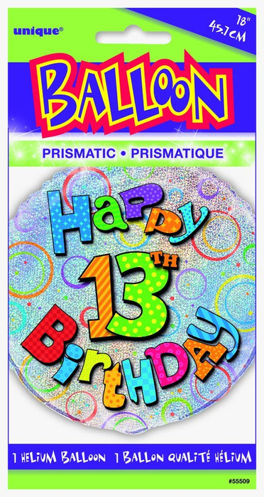 Unique Party: 18" Pkg 13Th Bday Prism Blln;