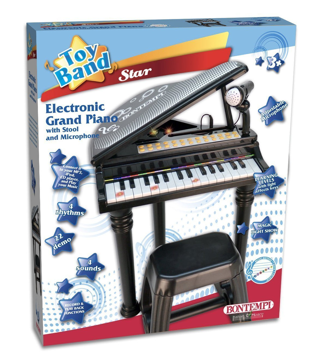 Bontempi 10 3000: Toy Band Star - Pianoforte A Coda Nero 31 Tasti Con Microfono, Gambe E Sgabello;