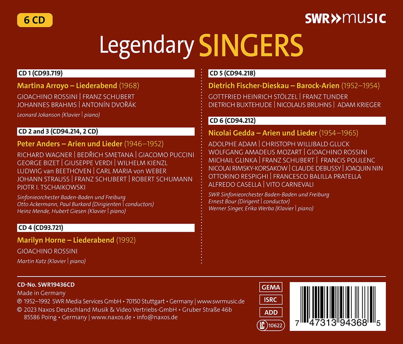 Arroyo/Fischer-Diskau/Anders/Gedda/+ - Legendary Singers (3 Cd);