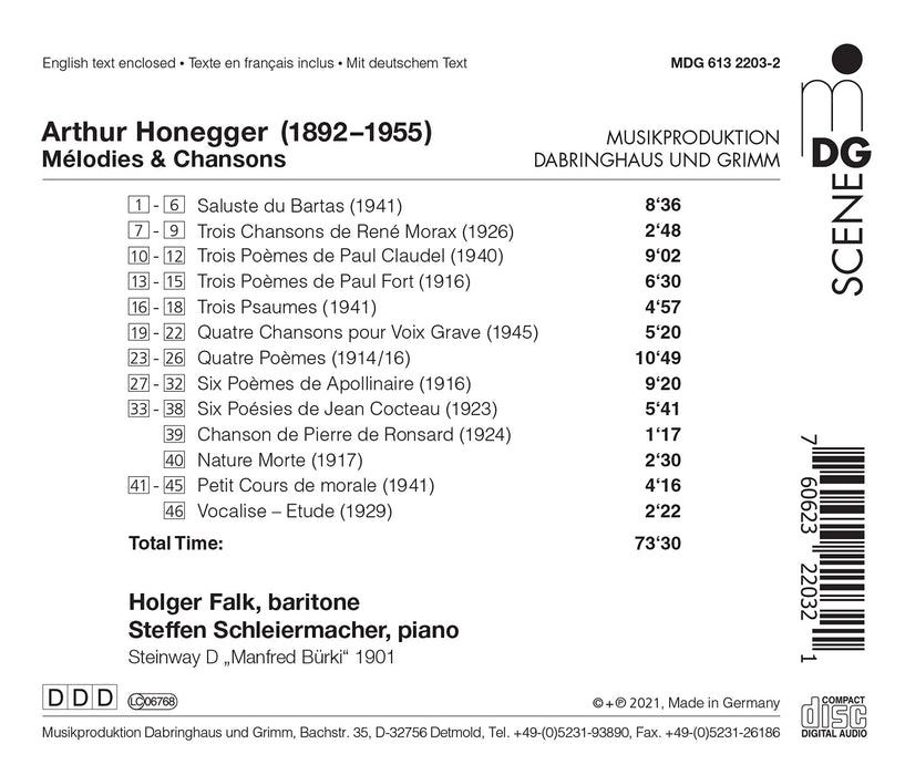 Arthur Honnegger - Melodies Et Chansons;