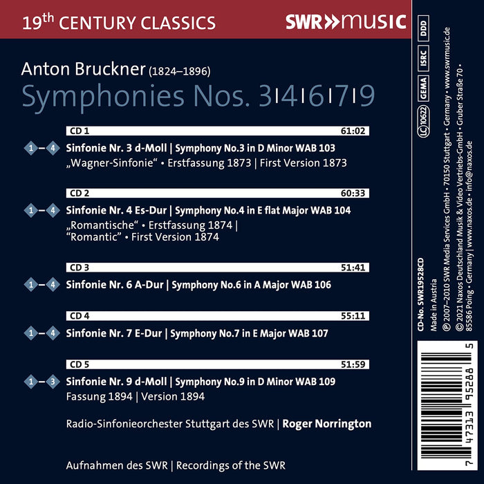 Anton Bruckner - Symphonies Nos.3, 4, 6, 7 & 9 (5 Cd);