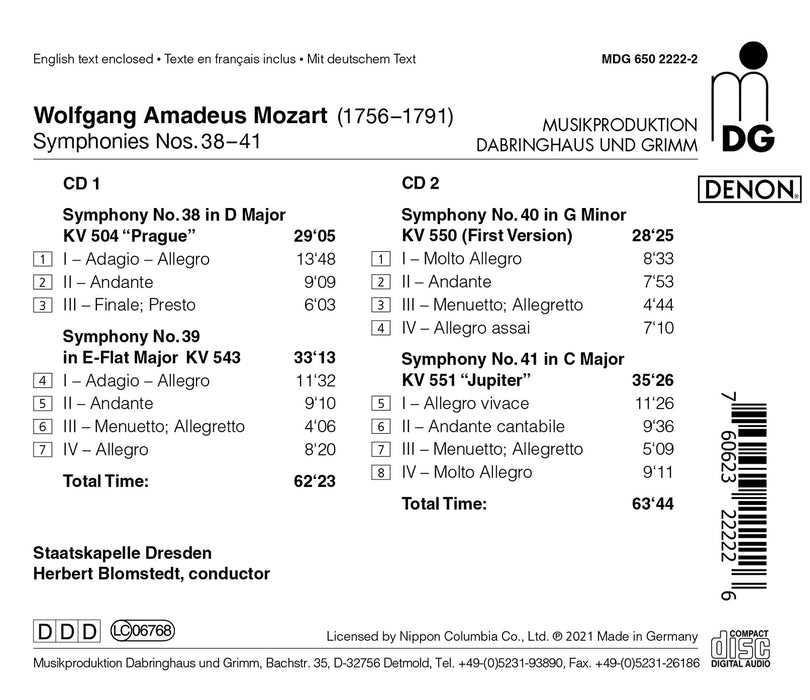 Wolfgang Amadeus Mozart - Symphonies Nos. 38, 39, 40, 41 (2 Cd);