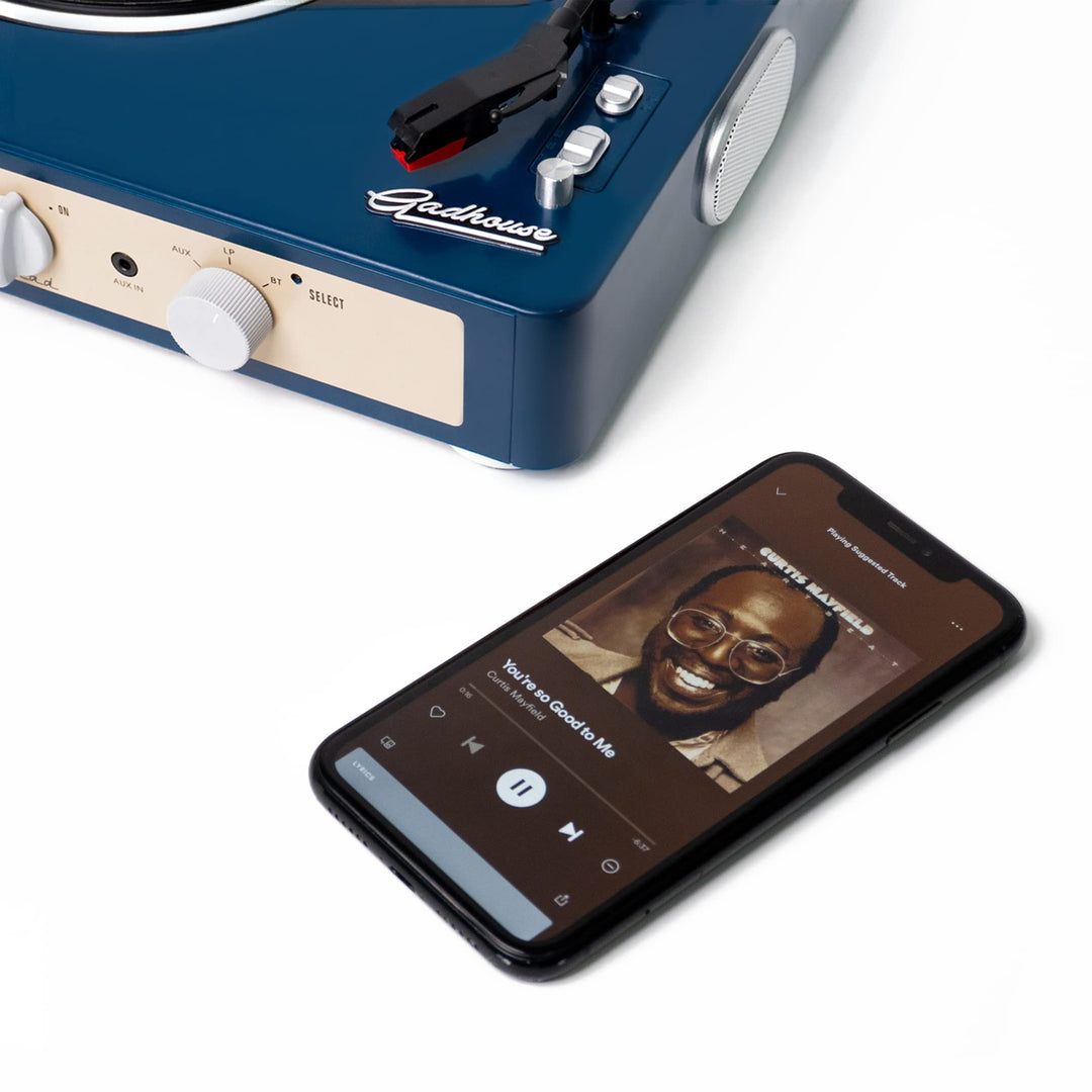 Gadhouse: BRAD Retro Record Player (Blue Navy) (Built-In Bluetooth 5.0 & Pitch Control) (Giradischi);