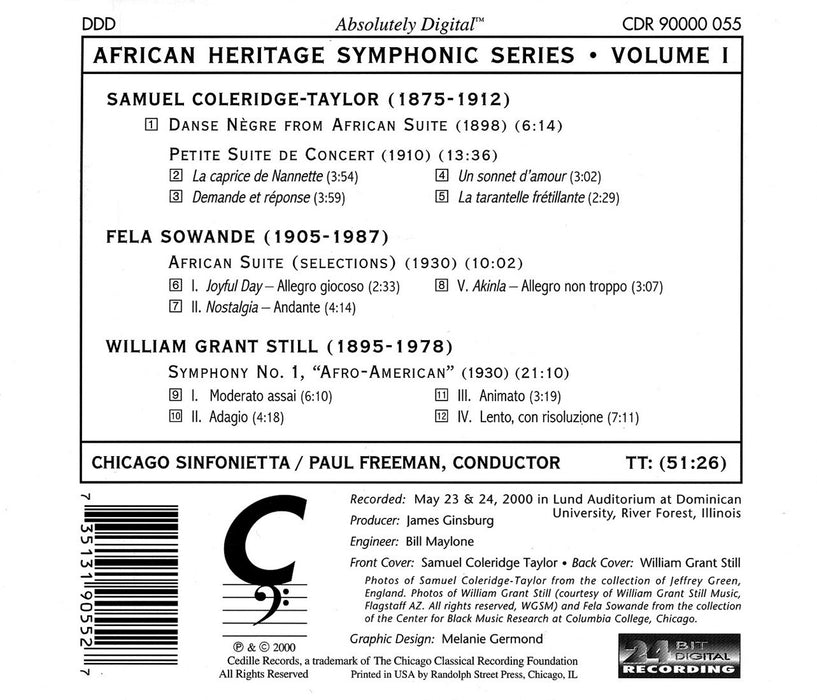 African Heritage Symphonic Series, Vol.1: Samuel Coleridge-Taylor, Fela Sowande;