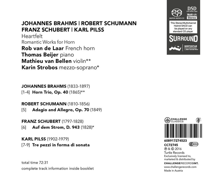 Rob Van De Laar / Thomas Beijer: Heartfelt - Romantic Works For Horn - Johannes Brahms. Robert Schumann. Franz Schubert / Karl P