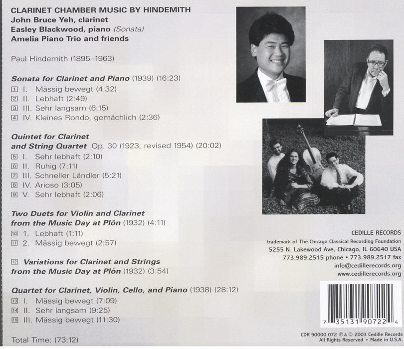 Paul Hindemith - Sonata for Clarinet and Piano, Quintet for Clarinet Op.30;