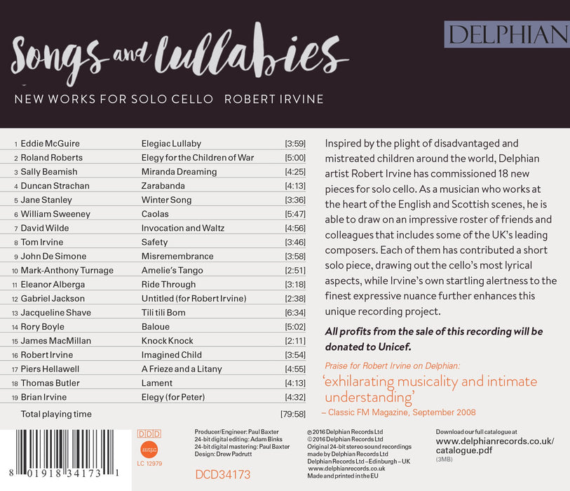 Robert Irvine - Songs And Lullabies: New Works For Solo Cello;
