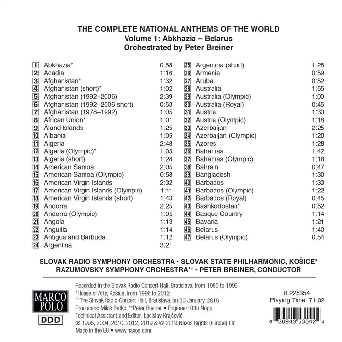Various / Peter Breiner / Srso / Ssp Kosice - Complete National Anthems Of The World (The): 2019 Edition (10 Cd);