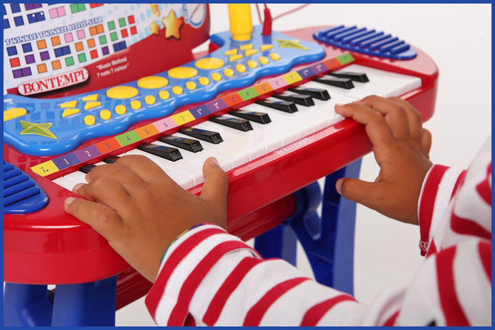 Bontempi 13 3240 - Toy Band Star - Tastiera Elettronica 31 Tasti Con Microfono Gambe E Sgabello. 4 Pads Per Suonare La Batteria,