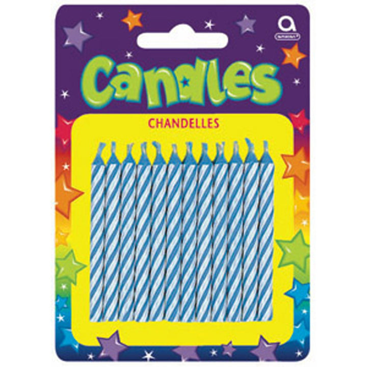 Amscan: 24 Candles Blue/Stripe Q. Candele Righe Azzurre/Bianche Con Supporto, 6 Cm;