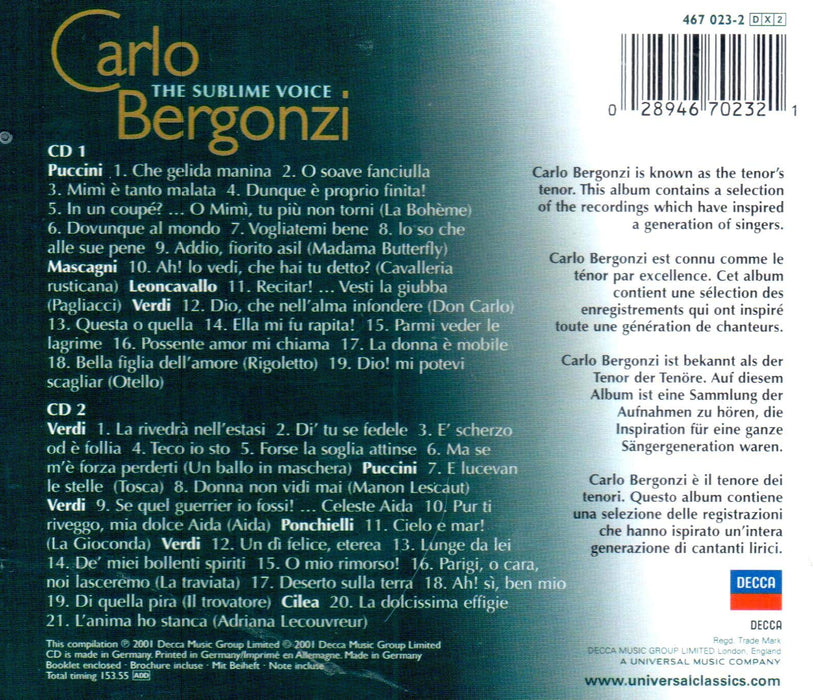 Carlo Bergonzi: The Sublime Voice (2 Cd);