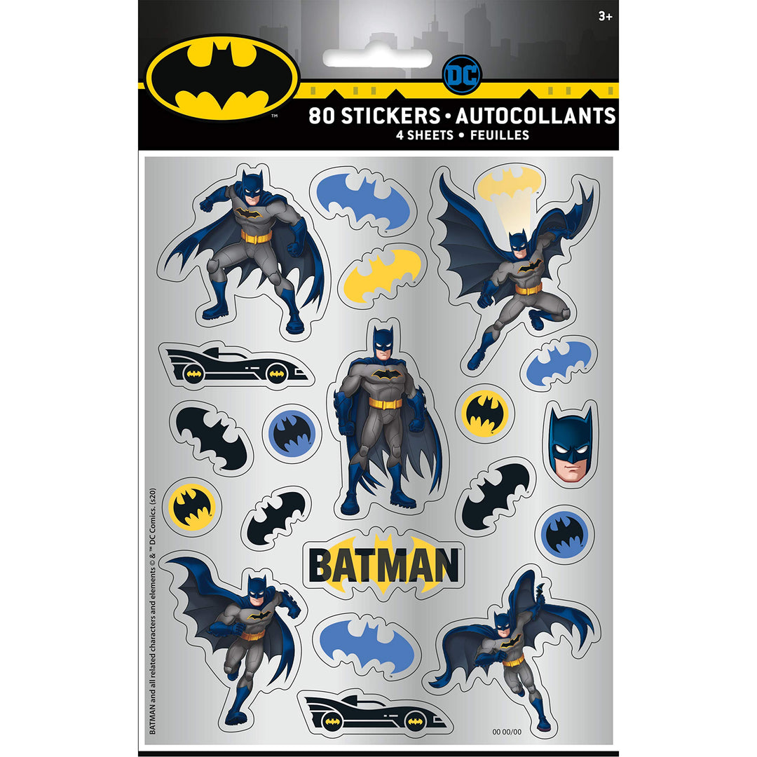 Dc Comics: Unique Party - 4 Batman Stick Sheet Qs. Set 4 Sheets With Batman Stickers;