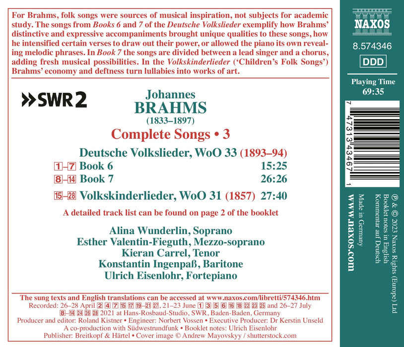 Johannes Brahms - Complete Songs 3 - Deutsche Volkslieder;